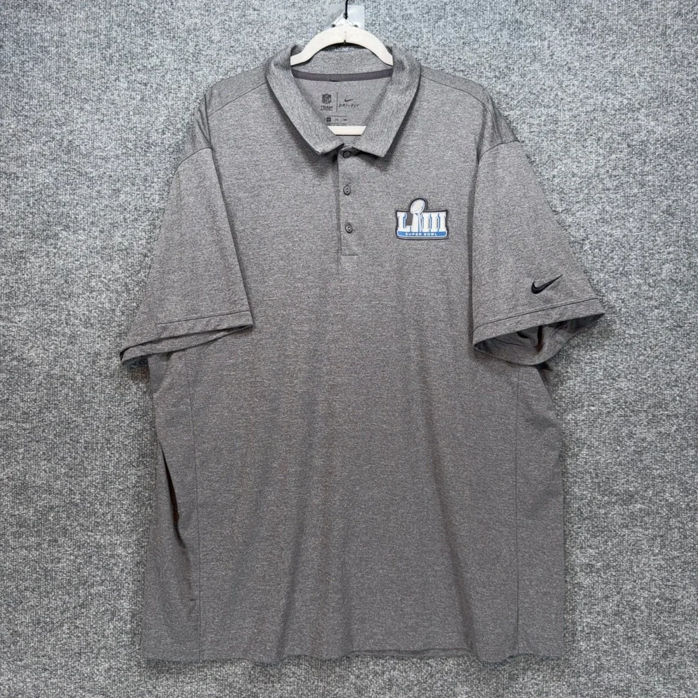 Nike Polo Shirt Mens 3XL Gray Super Bowl LIII Patch Dri-FIT NFL Team Apparel